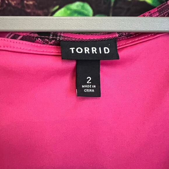 Torrid Berry Plaid Chiffon Scoop Neck Mini Midi Dress Womens 2 2X Lined Sundress - Picture 5 of 6